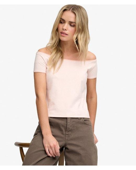 Superdry Natural Bardot Short Sleeve Off Shoulder Top