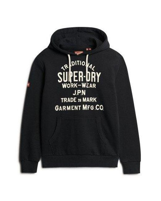 Superdry Black Workwear Flock Graphic Hoodie for men