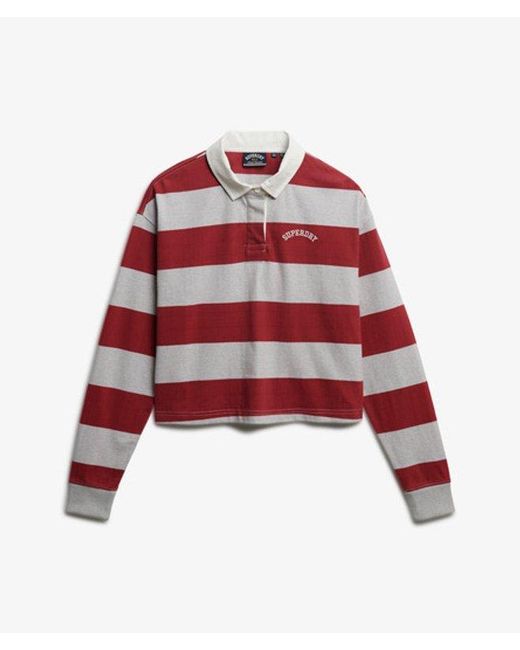 Superdry Red & Co Athletic Essentials Stripe Rugby Top