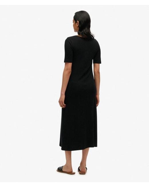 Superdry Black & Co Short Sleeve Square Neck Midi Jersey Dress