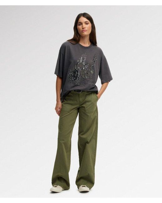 Superdry Gray & Co Tattoo Embellished Oversized T-shirt