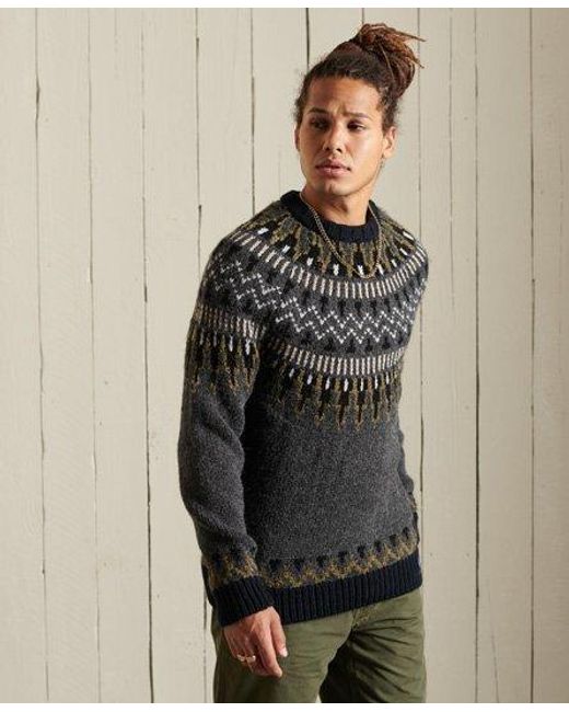 Superdry Gray Jacquard Statement Crew Jumper Multi Colour Jacquard for men