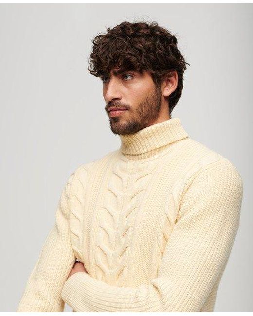 Superdry Natural The Merchant Store - Cable Roll Neck Jumper for men