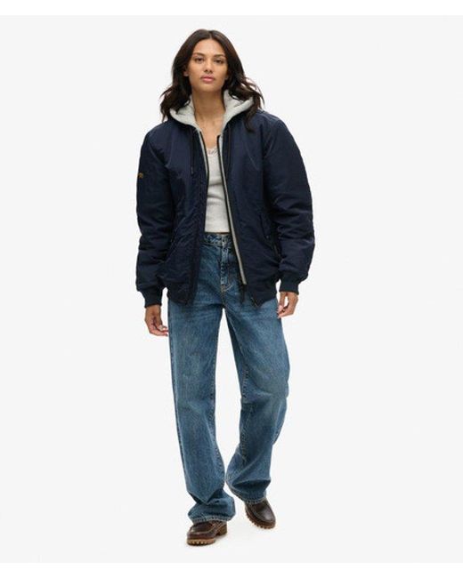Superdry Blue Oversized Military Hooded Ma1 Jacket