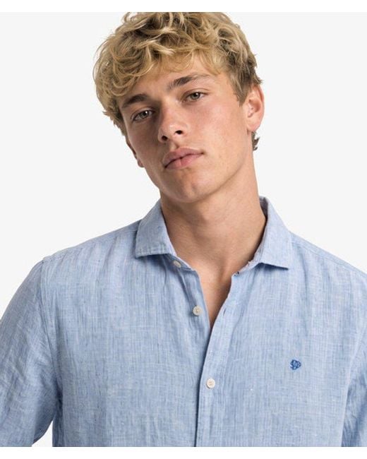 Superdry Blue & Co Riviera Long Sleeve Linen Shirt for men