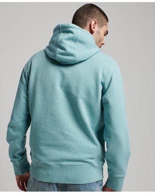 Superdry Blue Essential Overdyed Hoodie Tourmaline for men