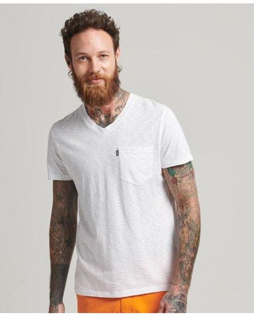 Superdry White Organic Cotton Pocket V Neck T-Shirt Optic for men