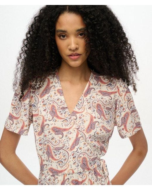 Superdry Pink Paisley Print Short Sleeve Mini Wrap Dress