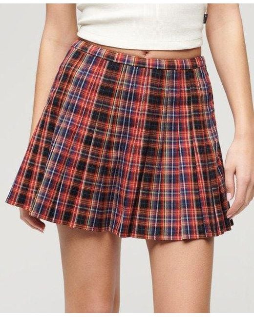 Superdry Red Mid Rise Check Mini Skirt