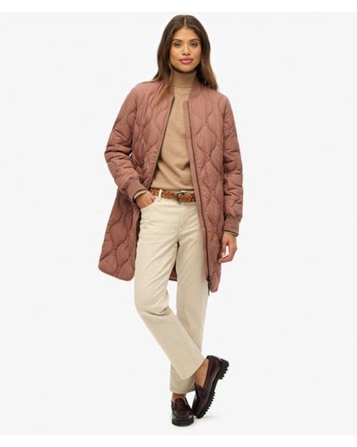 Superdry Brown Longline Quilted Liner Jacket