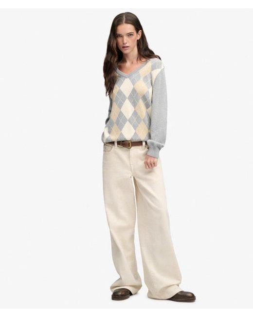 Superdry Gray & Co V-neck Argyle Jumper