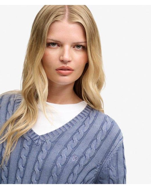 Superdry Blue & Co Washed V Neck Cable Jumper