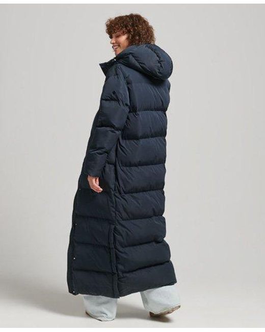 Superdry Blue Hooded Maxi Puffer Coat