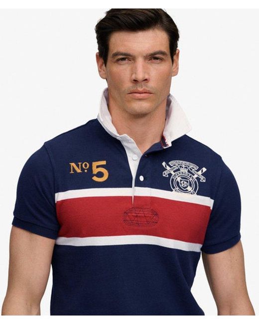 Superdry Blue & Co Double Emblem Jersey Short Sleeve Rugby Polo Top for men