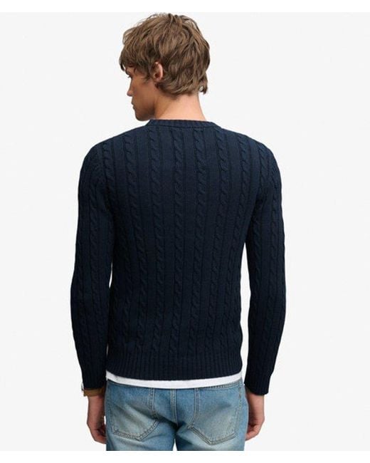 Superdry Blue & Co Cotton Cable Knit Crew Jumper for men