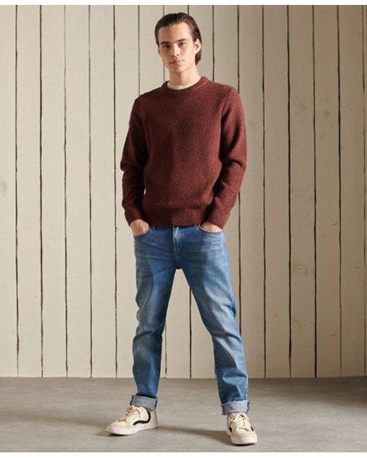 Superdry Brown Textured Twist Crew Jumper Smoked Cinnamon/ Twist for men