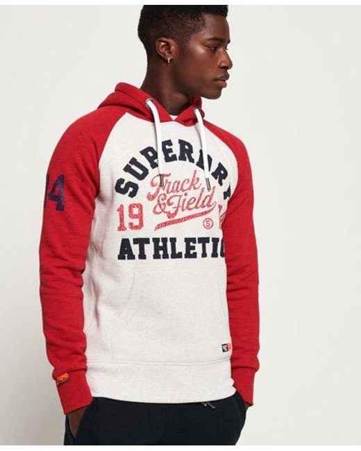 Superdry Red Track & Field Raglan Hoodie Ice Yarn Dye Grit/Detroit Grit for men