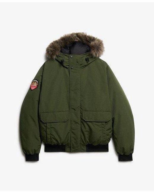 Superdry Green Everest Faux Fur Bomber Jacket for men