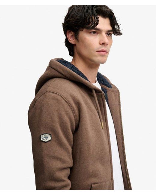 Superdry Brown & Co Borg Lined Zip Hoodie for men