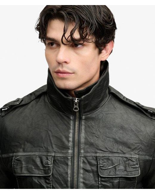 Superdry Black Brad Faux Leather Military Jacket for men
