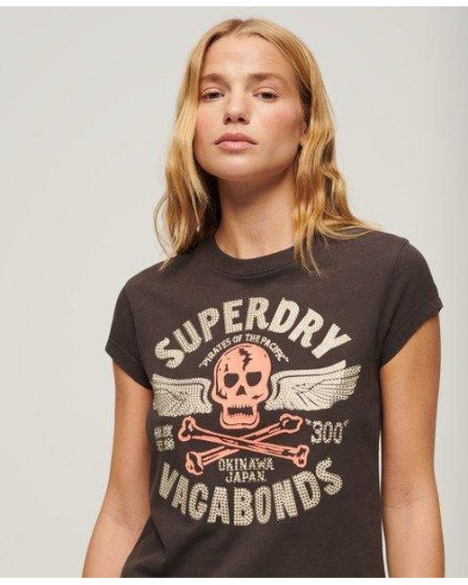 Superdry Brown Embellished Poster Cap Sleeve T-shirt