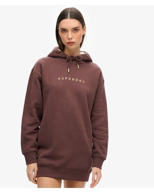 Superdry Brown Luxe Metallic Logo Hoodie Dress
