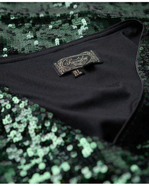 Robe portefeuille longue à sequins Superdry en coloris Black