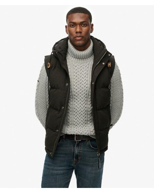 Superdry Black & Co Everest Fully Lined Logo Embroidered Hooded Puffer Gilet for men