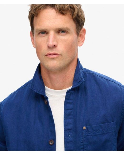 Superdry Blue & Co Classic The Merchant Store Linen Blend Overshirt for men