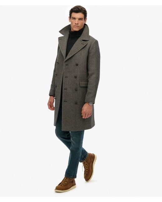 Superdry Gray The Merchant Store - Wool Blend Long Coat for men