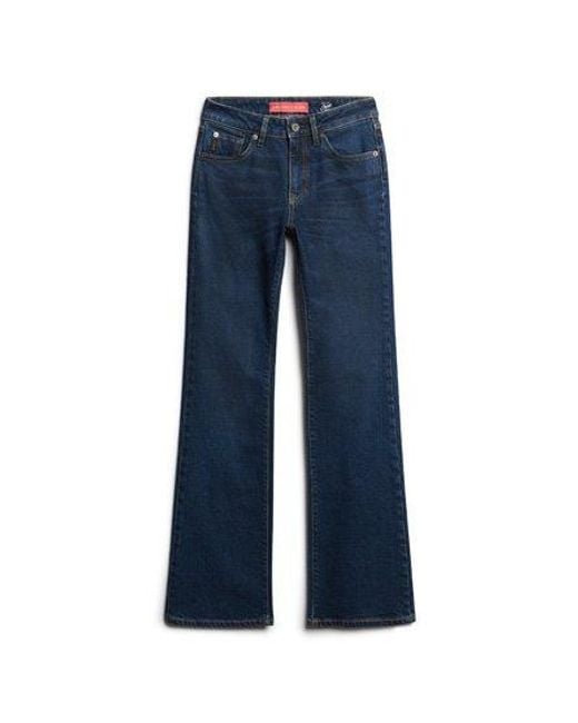 Superdry Blue Organic Cotton Mid Rise Slim Flare Jeans