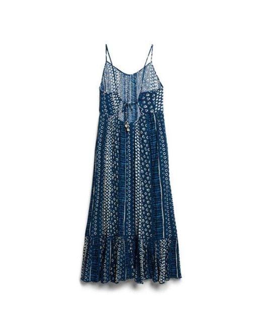 Superdry Blue Printed Maxi Beach Cami Dress