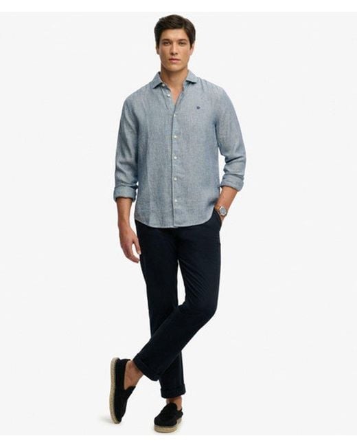 Superdry Blue & Co Riviera Long Sleeve Linen Shirt for men