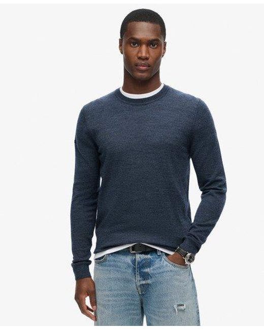 Superdry Blue Essential Slim Fit Crew Jumper for men