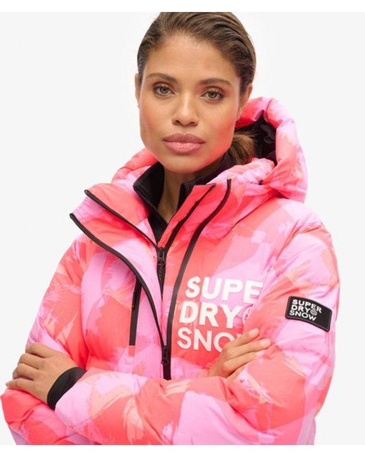 Superdry Red Hooded Ski Boxy Puffer Jacket