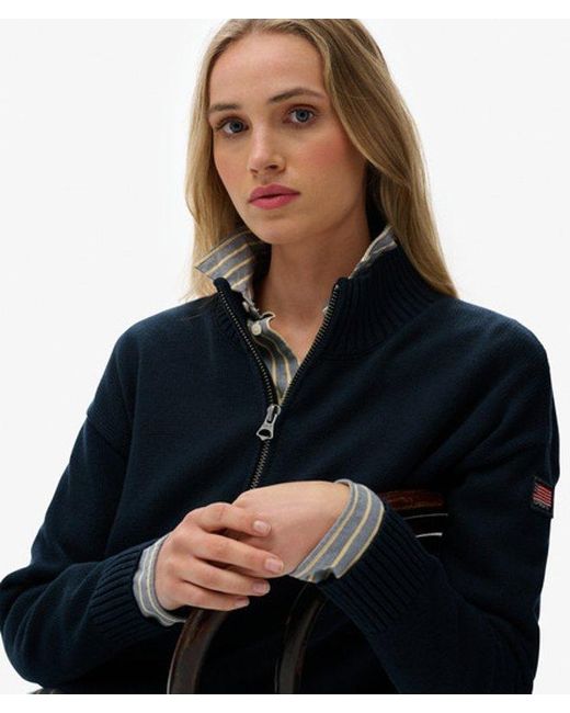 Superdry Blue Slouchy Knitted Half Zip