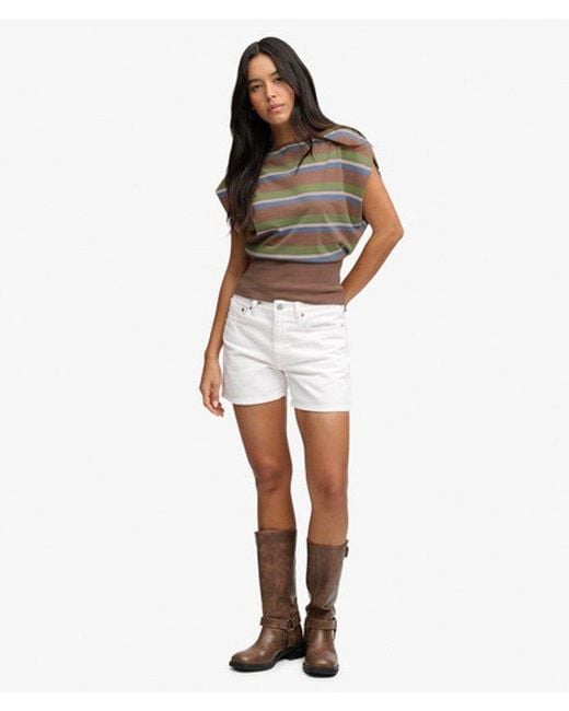Superdry Brown Deep Rib Stripe Bardot Top