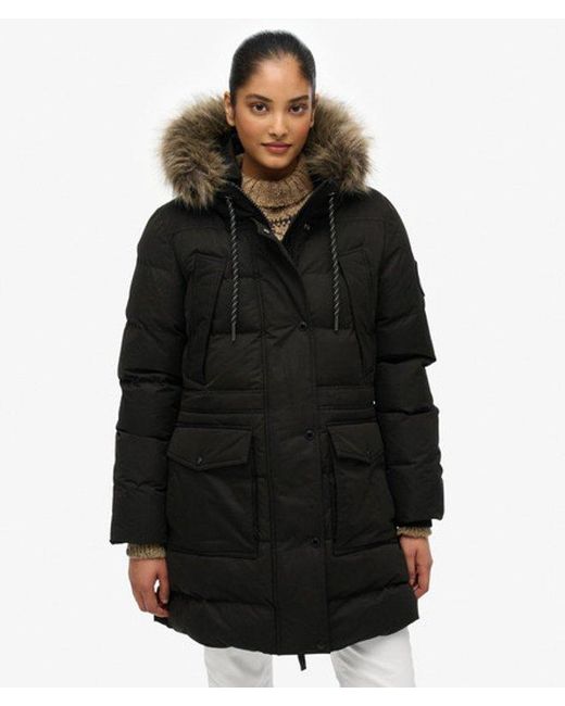 Superdry Black & Co Everest Microfibre Mid Faux Fur Puffer Jacket