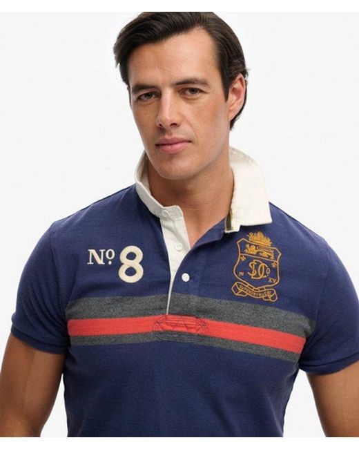 Superdry Blue Double Emblem Jersey Short Sleeve Rugby Polo Top for men