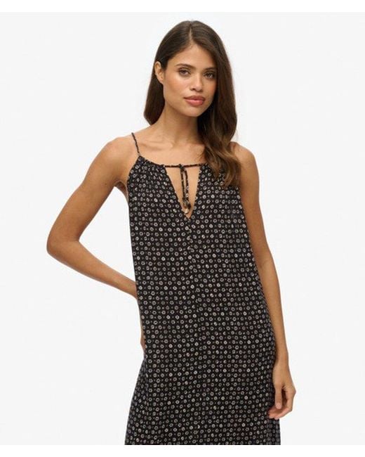 Superdry Black Floral Print Beach Cami Maxi Dress