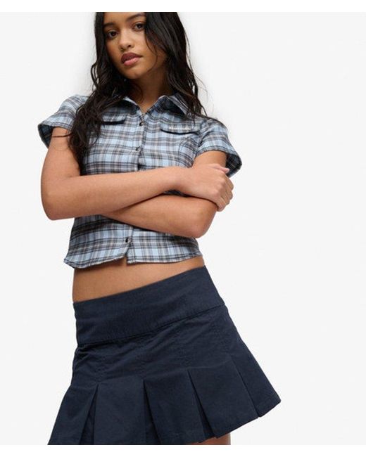 Superdry Blue Bench X & Co Bench Logo Pleated Peached Mini Skirt