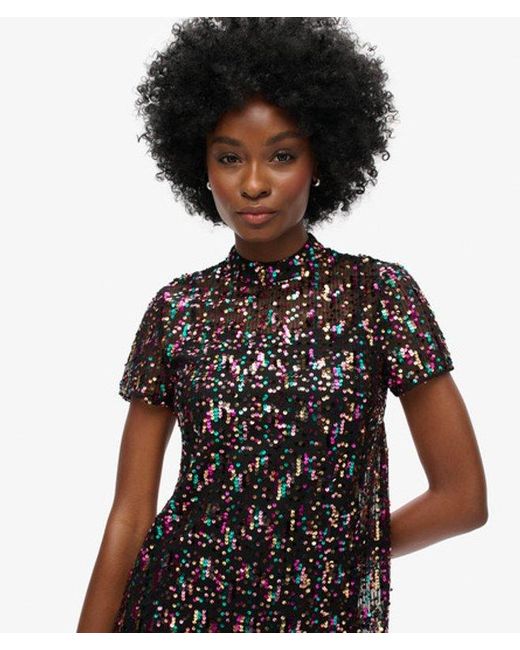 Superdry Black & Co Classic Sequin High Neck T-shirt Dress