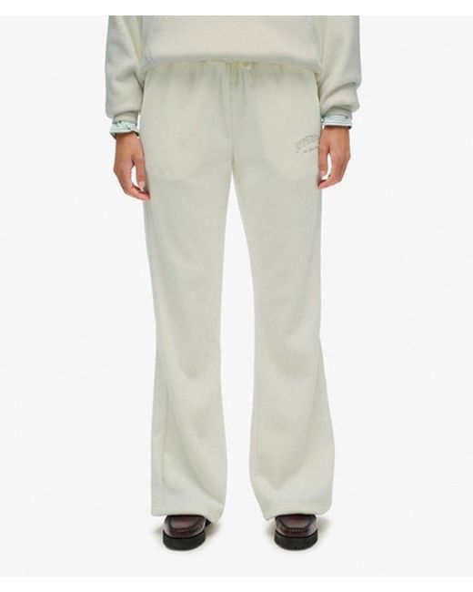 Superdry Country Club Velour Rechte joggingbroek in het White