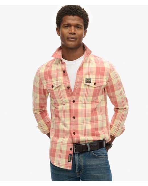 Superdry Pink Organic Cotton Worker Check Shirt for men