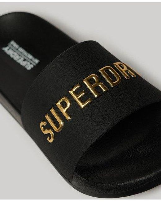 Superdry Black Vegan Logo Pool Sliders