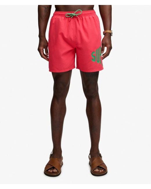 Superdry Red Printed Logo 16-Inch Swim Shorts for men
