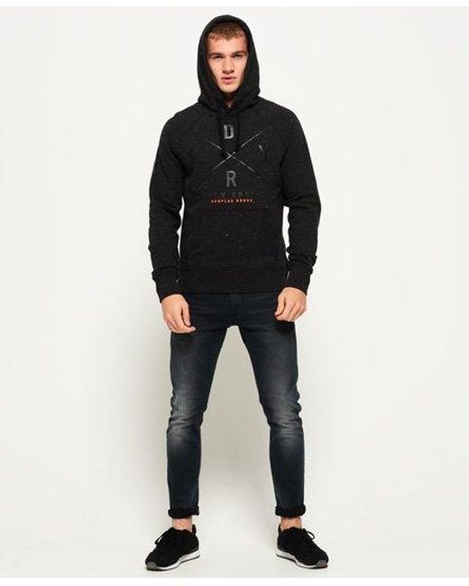 Superdry Black Surplus Goods Graphic Hoodie Surplus Goods Space Dye Grit for men