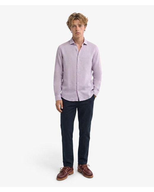 Superdry Purple & Co Riviera Long Sleeve Linen Shirt for men