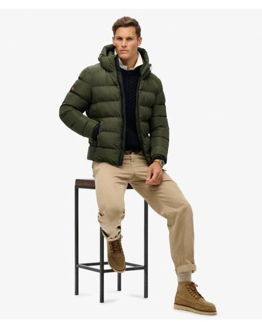 Superdry Green Hooded Sports Puffer Jacket for men