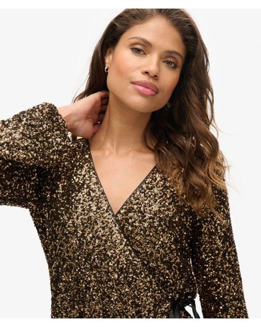 Superdry Brown & Co Sequin Wrap Mini Dress